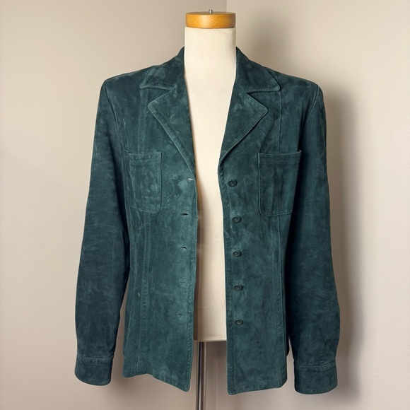 Carlisle Jackets & Blazers - VTG CARLISLE 1990s 100% Suede Classic Blazer / Jacket HUNTER GREEN / SIZE 6 (SM)